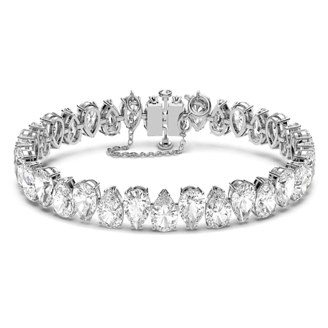 Swarovski Matrix Tennis bracelet Pear Cut, White, Rhodium Plated