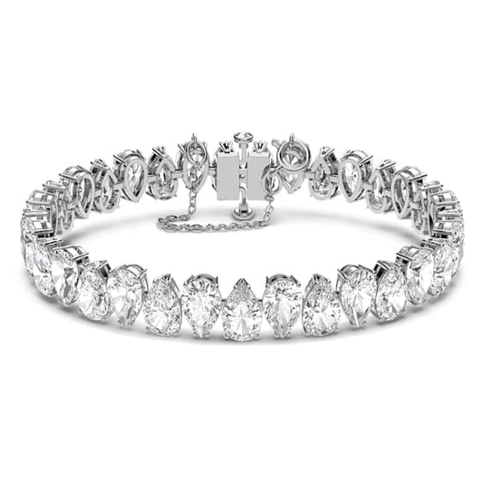 Swarovski Matrix Tennis bracelet Pear Cut, White, Rhodium Plated