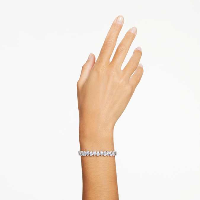 Swarovski Matrix Tennis bracelet Pear Cut, White, Rhodium Plated