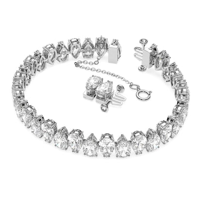 Swarovski Matrix Tennis bracelet Pear Cut, White, Rhodium Plated