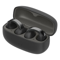 JVC Nearphones Wireless Open-Earcuffs Headphones - Coal Black — JVC HA-NP1T B case open angled