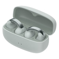 JVC Nearphones Wireless Open-Earcuffs Headphones - Ice Grey — JVC HA-NP1T H case open angled