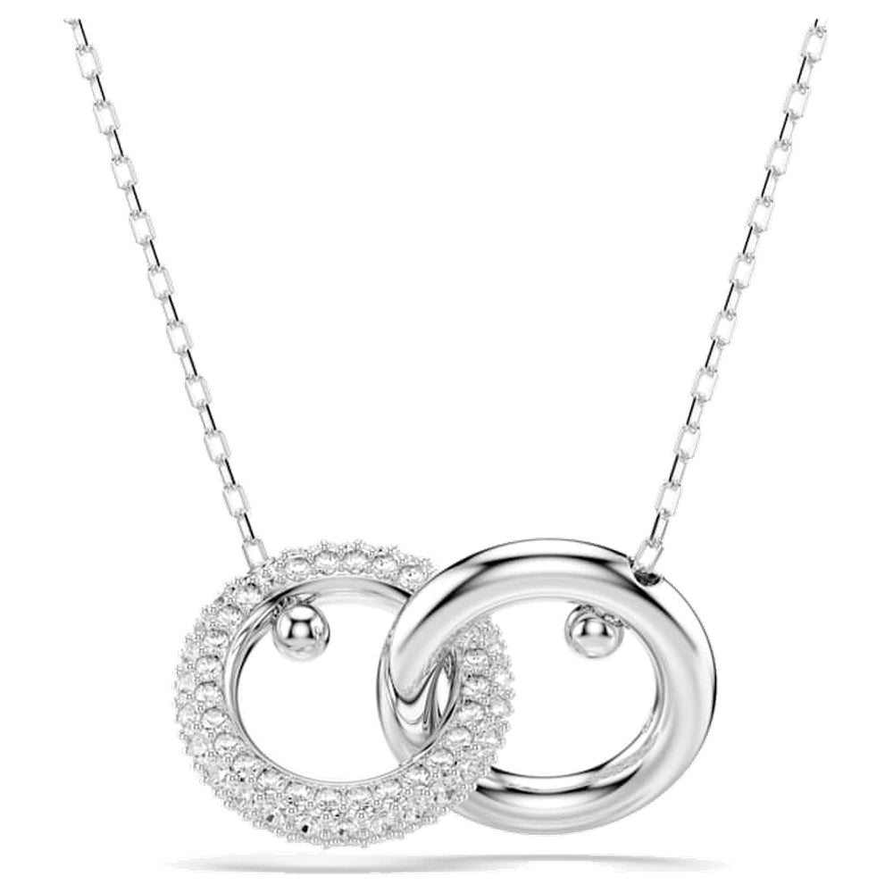 Swarovski Dextera Pendant, Interlocking Loop, White, Rhodium Plated