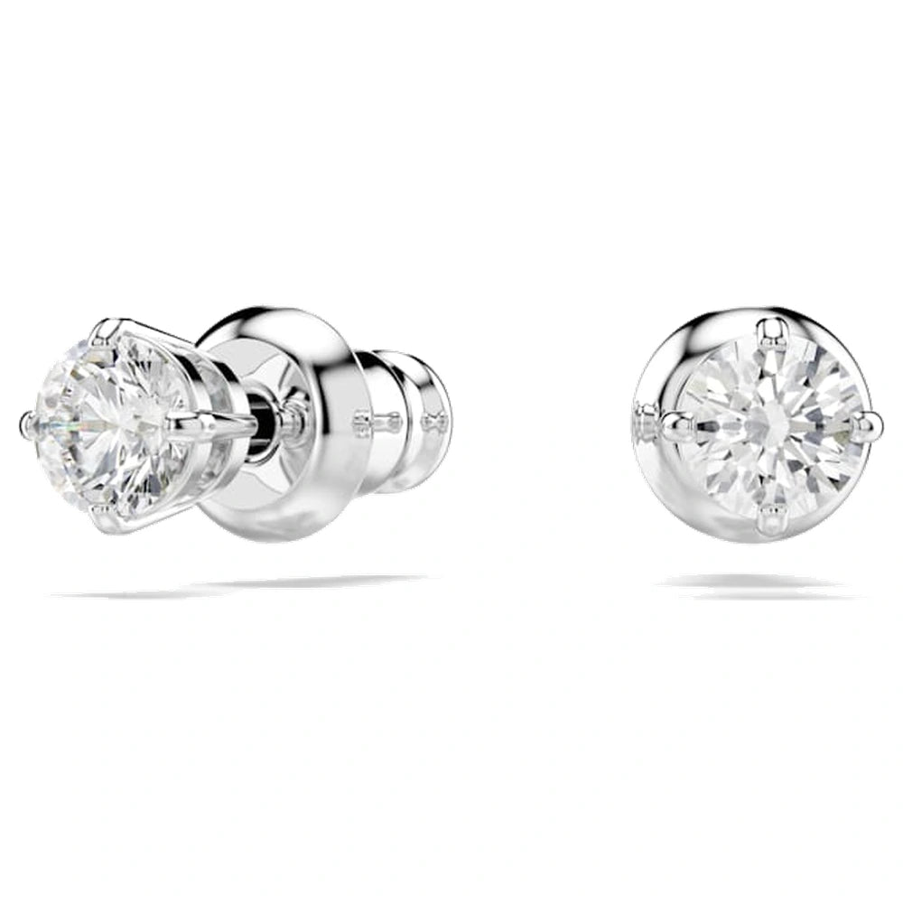 Boucles d'oreilles clous Swarovski Attract, coupe ronde, blanches, placage de rhodium