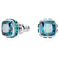 Swarovski Birthstone Stud Earrings, Square Cut, December, Blue, Rhodium Plated