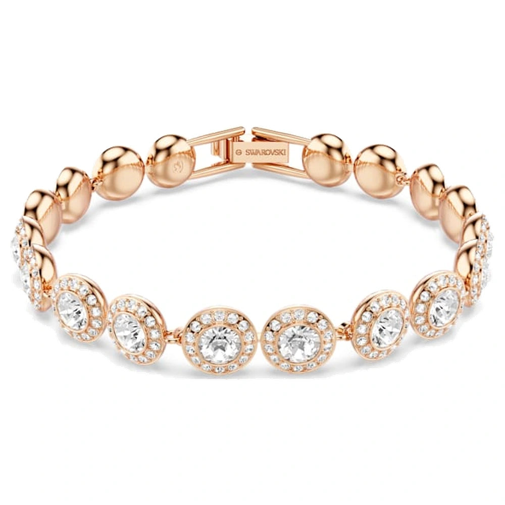 Swarovski Una Angelic Bracelet, Round Cut, Pavé, Medium, White, 18K Rose Gold Finish