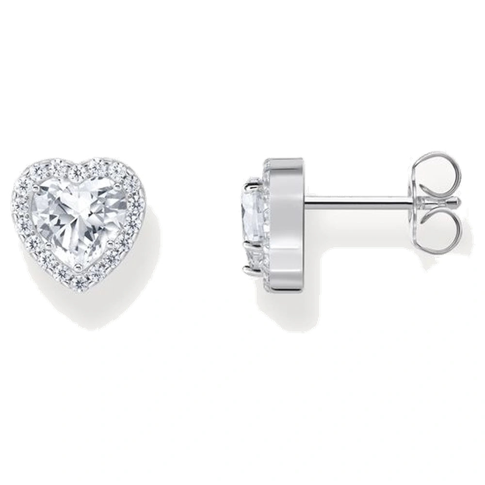 Thomas Sabo Silver Heart-Shaped Halo Ear Studs With White Zirconia