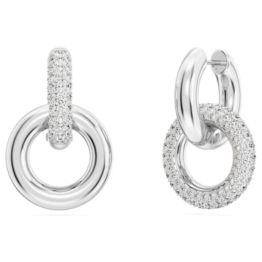 Swarovski Dextera Hoop Earrings, Asymmetrical Design, Interlocking Loop, White, Rhodium Plated