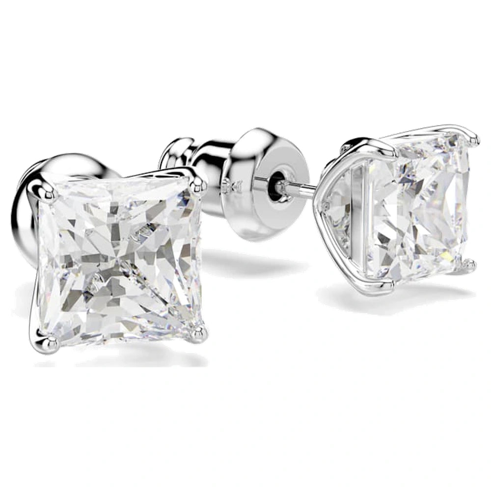 Swarovski Stilla Attract Stud Earrings, Square Cut, White, Rhodium Plated