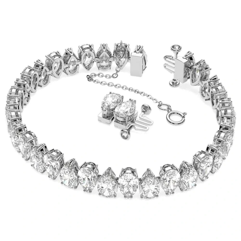 Swarovski Matrix Tennis Bracelet, Pear Cut, White, Rhodium Plated