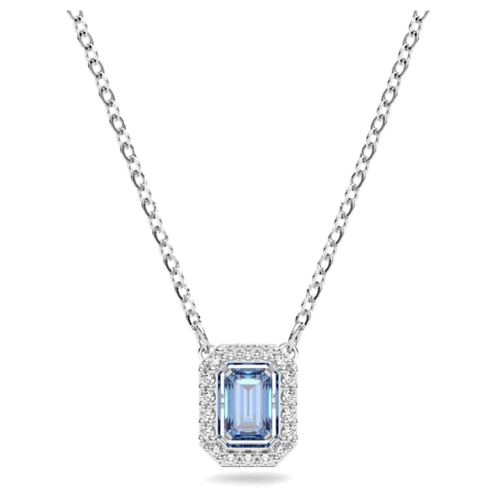 Swarovski Una Necklace, Octagon Cut, Blue, Rhodium Plated