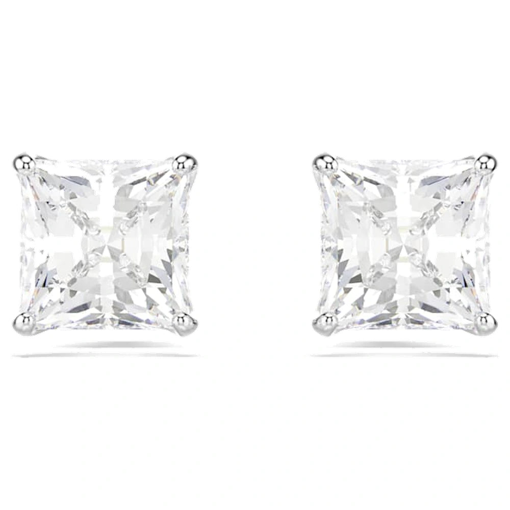 Swarovski Stilla Attract Stud Earrings, Square Cut, White, Rhodium Plated