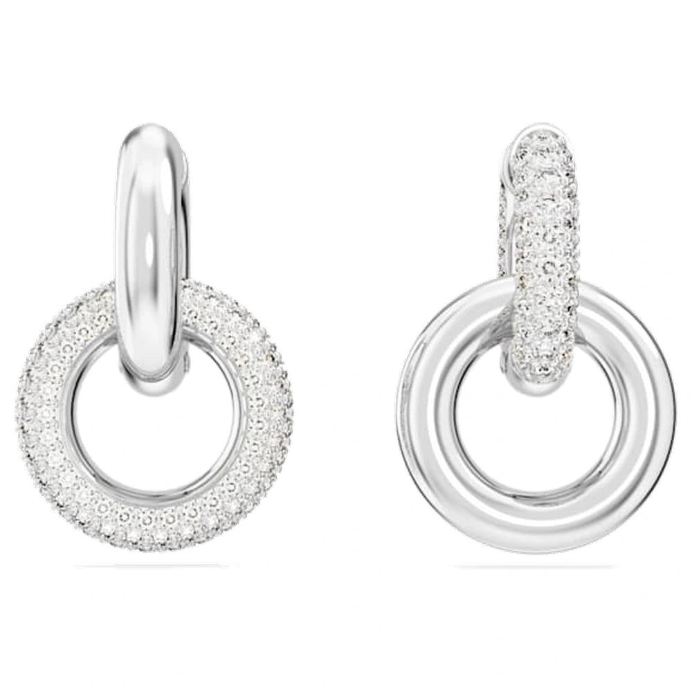 Swarovski Dextera Hoop Earrings, Asymmetrical Design, Interlocking Loop, White, Rhodium Plated