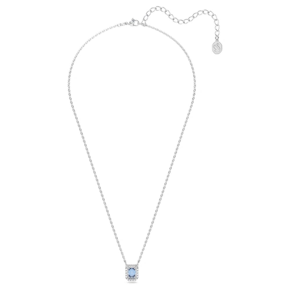 Swarovski Una Necklace, Octagon Cut, Blue, Rhodium Plated