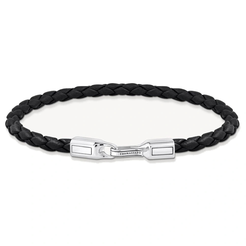 Thomas Sabo Silver Bracelet with Braided Black Leather