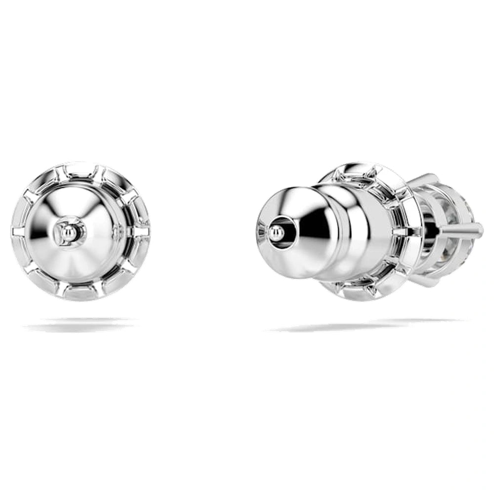 Boucles d'oreilles clous Swarovski Attract, coupe ronde, blanches, placage de rhodium