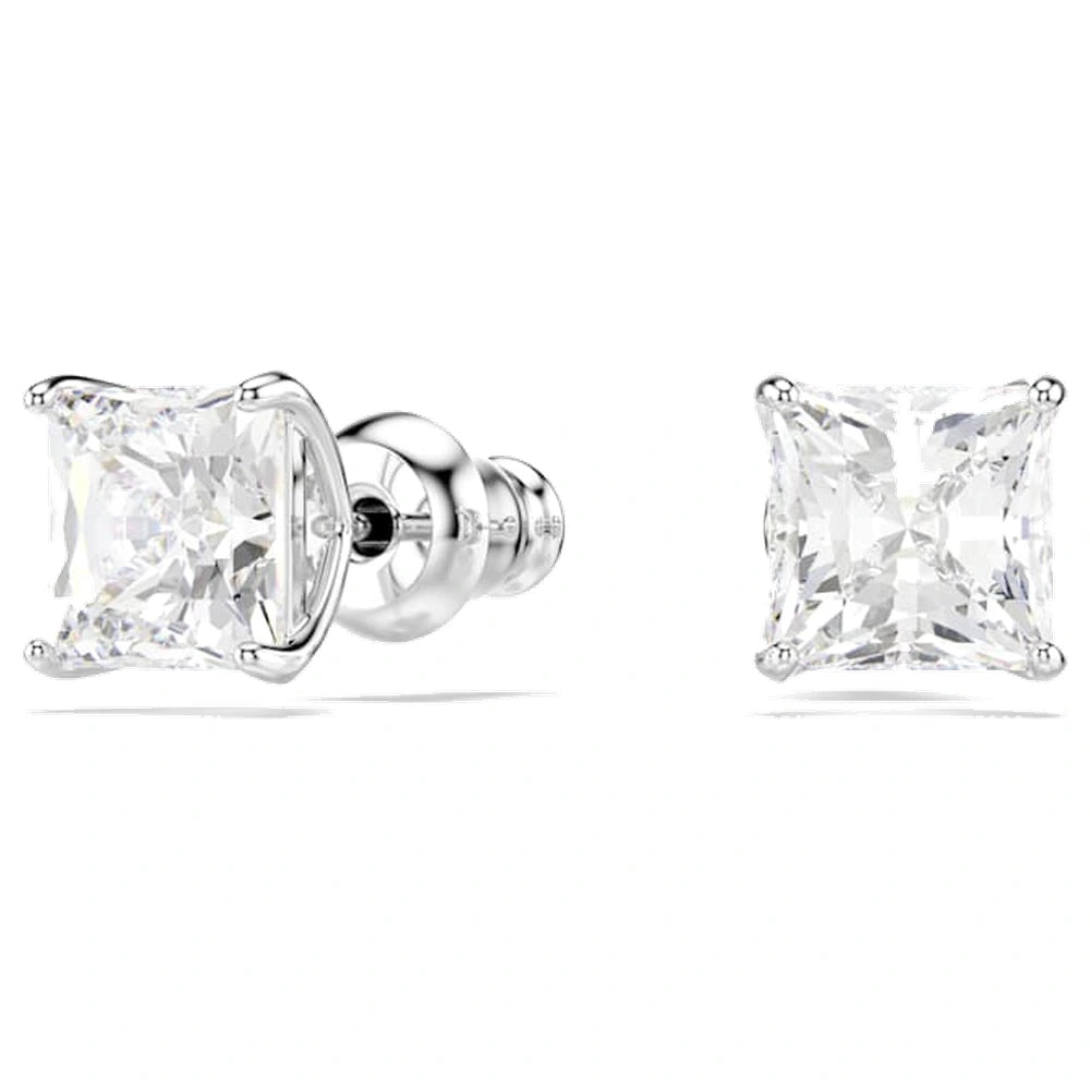 Swarovski Stilla Attract Stud Earrings, Square Cut, White, Rhodium Plated