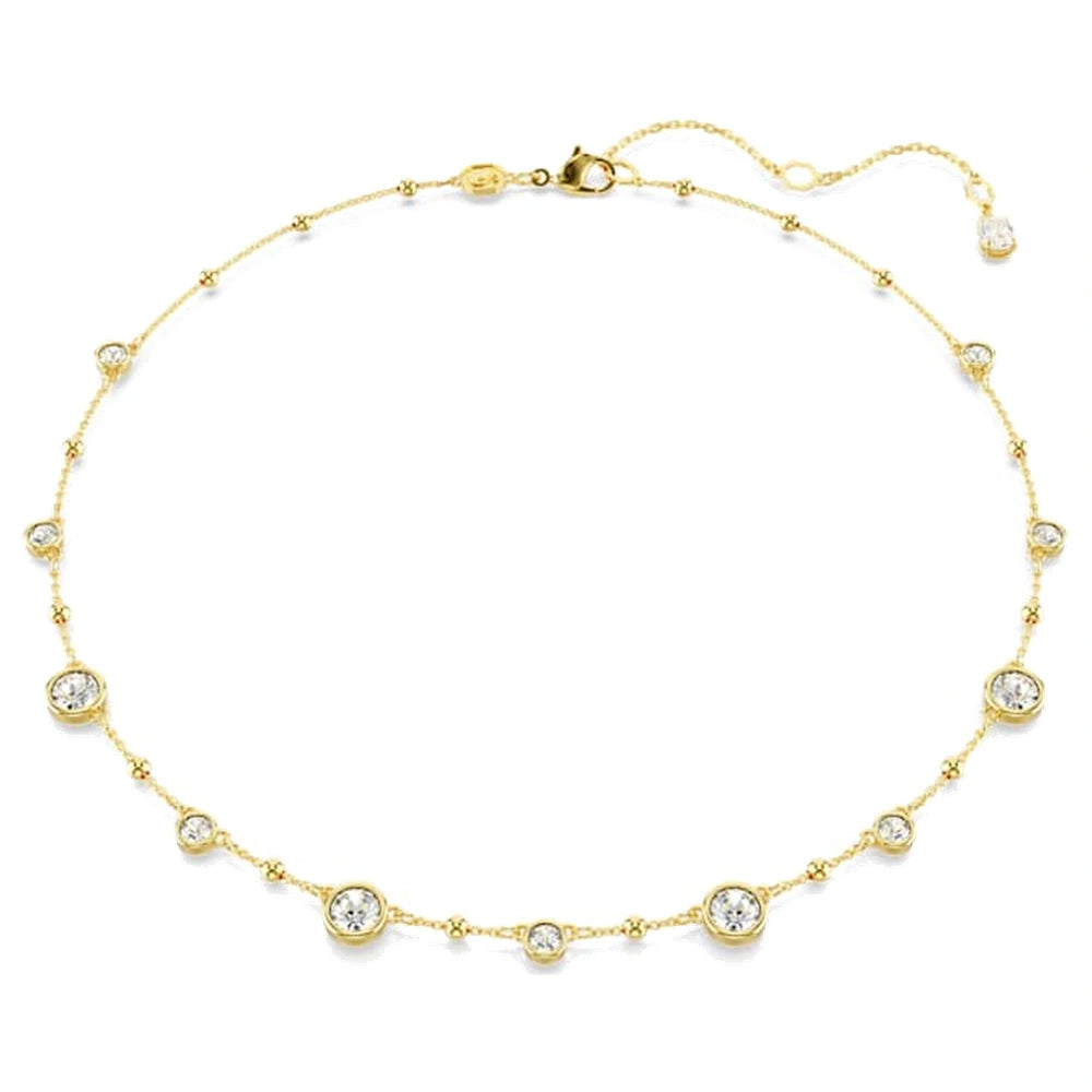 Swarovski Collier Imber, taille ronde, motif dispersé, blanc, plaqué doré