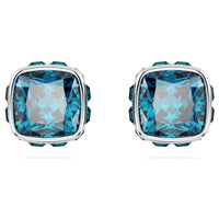 Swarovski Birthstone Stud Earrings, Square Cut, December, Blue, Rhodium Plated