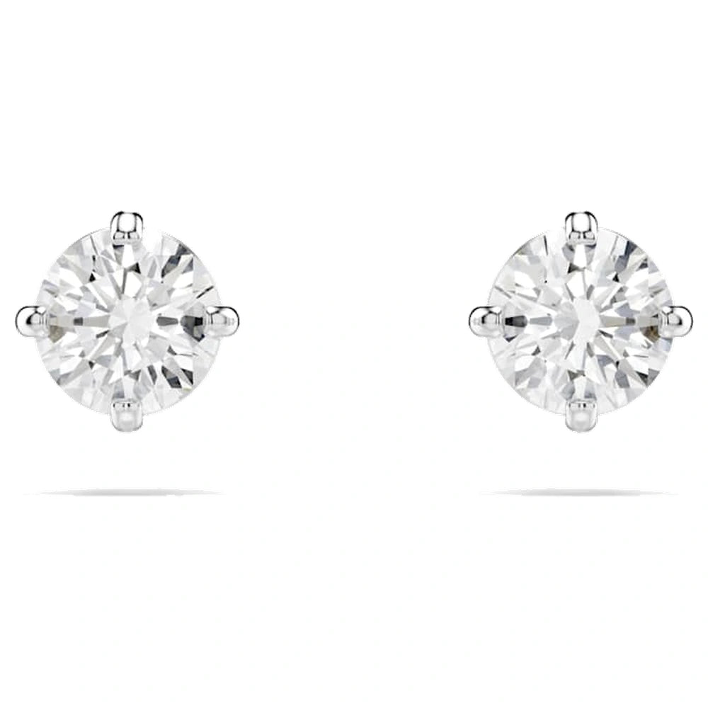 Boucles d'oreilles clous Swarovski Attract, coupe ronde, blanches, placage de rhodium