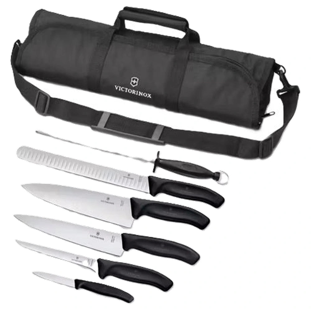 Set de 7 couteaux à barbecue Victorinox Swiss Classic avec pochette à rouler - Noir