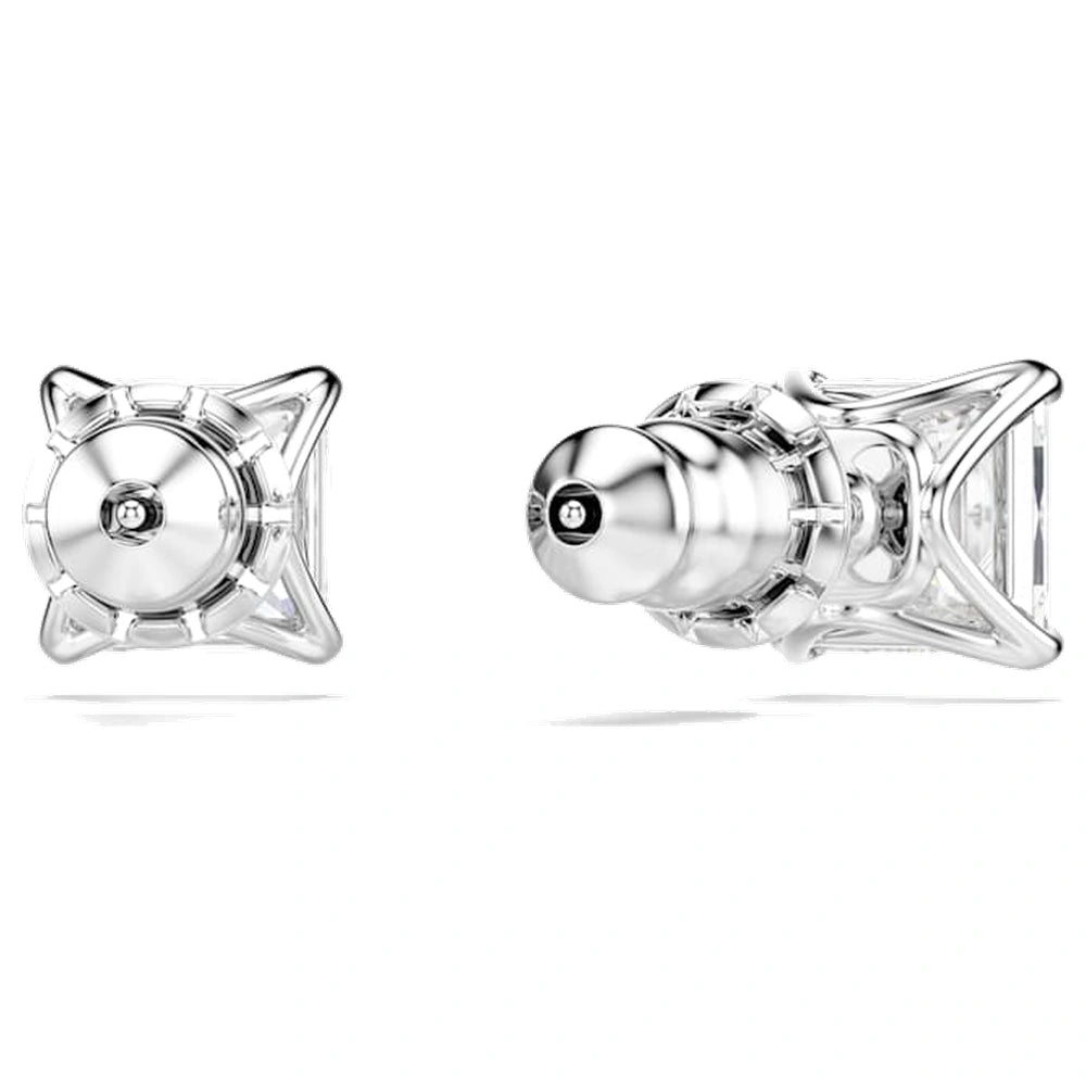 Swarovski Stilla Attract Stud Earrings, Square Cut, White, Rhodium Plated