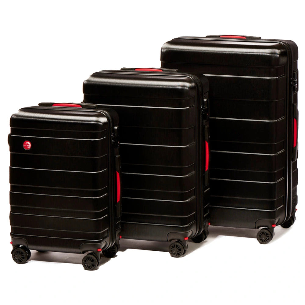 Ensemble de 3 valises LUNA Luca 100 % polycarbonate (20 pouces, 24 pouces, 28 pouces) - Noir mat