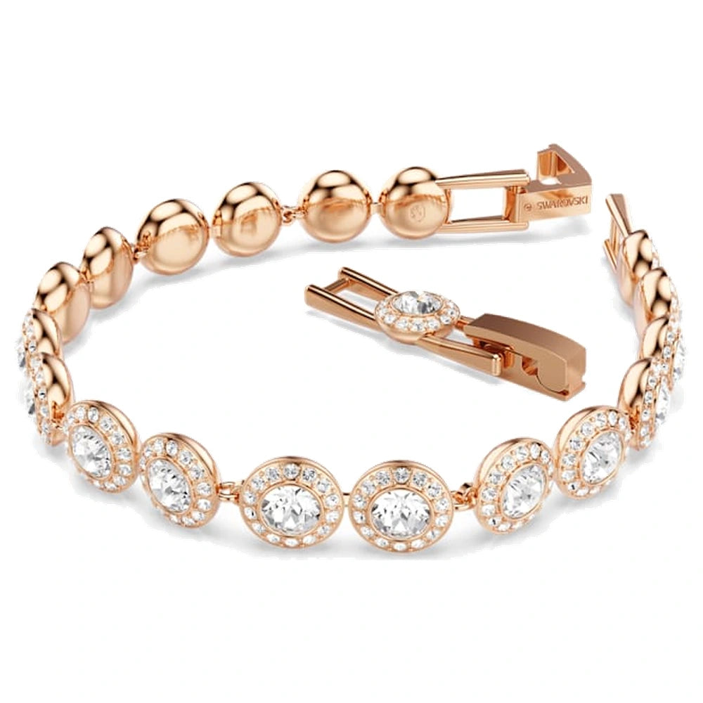 Swarovski Una Angelic Bracelet, Round Cut, Pavé, Medium, White, 18K Rose Gold Finish