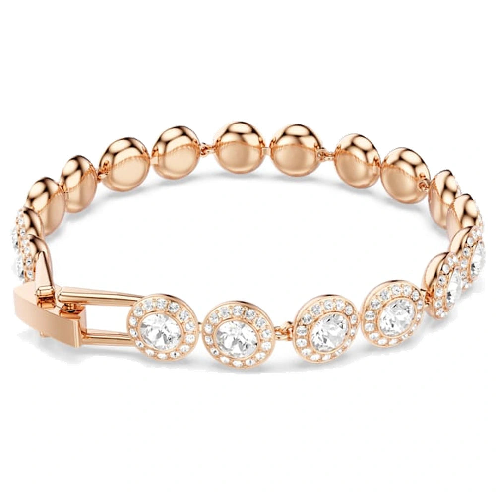 Swarovski Una Angelic Bracelet, Round Cut, Pavé, Medium, White, 18K Rose Gold Finish