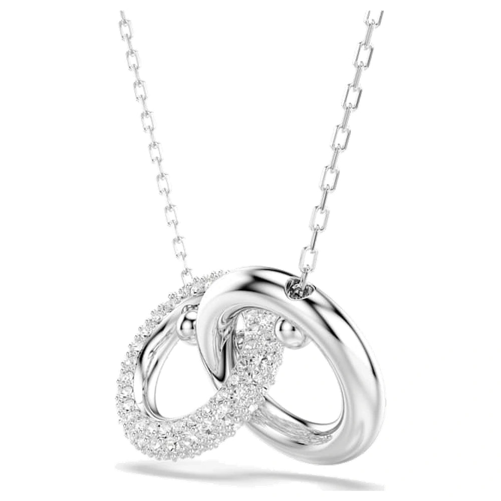 Swarovski Dextera Pendant, Interlocking Loop, White, Rhodium Plated