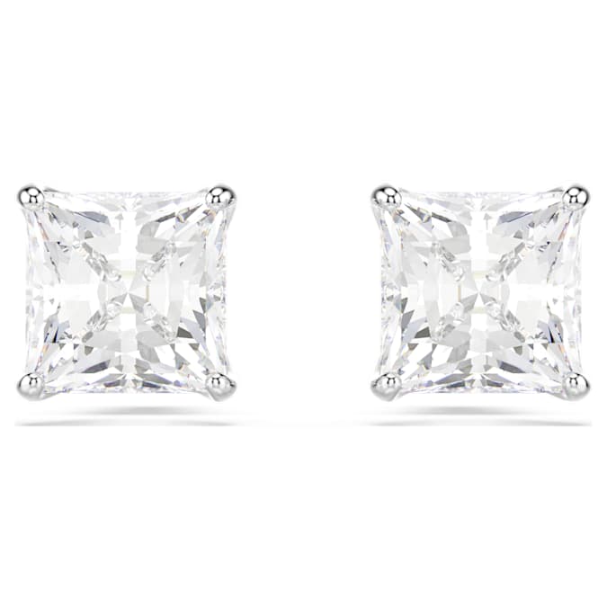 Swarovski Stilla Attract Stud Earrings, Square Cut, White, Rhodium Plated