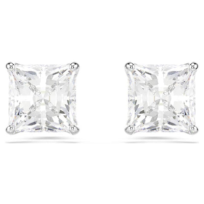 Swarovski Stilla Attract Stud Earrings, Square Cut, White, Rhodium Plated