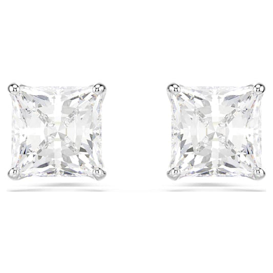 Swarovski Stilla Attract Stud Earrings, Square Cut, White, Rhodium Plated
