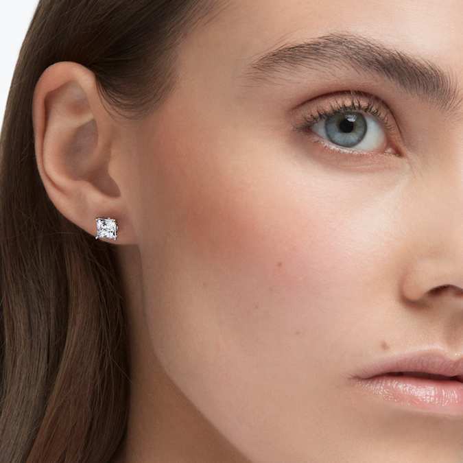 Swarovski Stilla Attract Stud Earrings, Square Cut, White, Rhodium Plated