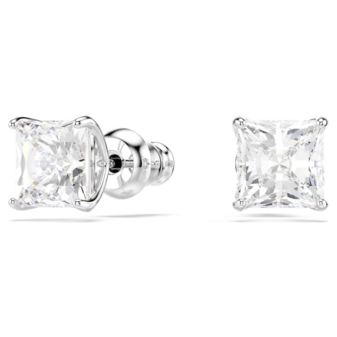 Swarovski Stilla Attract Stud Earrings, Square Cut, White, Rhodium Plated