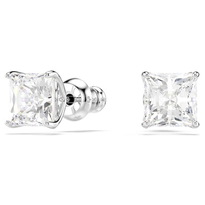 Swarovski Stilla Attract Stud Earrings, Square Cut, White, Rhodium Plated