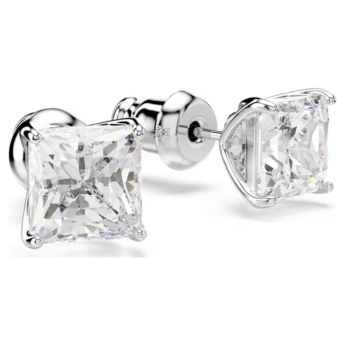 Swarovski Stilla Attract Stud Earrings, Square Cut, White, Rhodium Plated