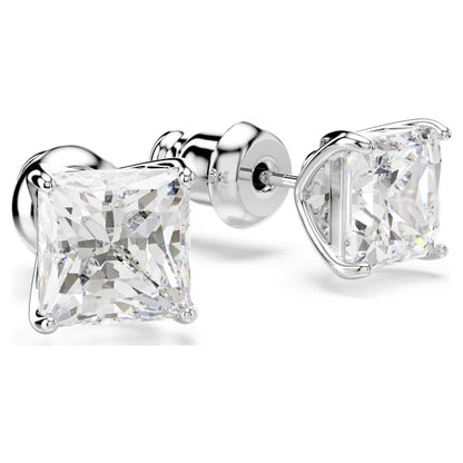 Swarovski Stilla Attract Stud Earrings, Square Cut, White, Rhodium Plated