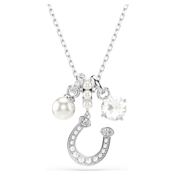 Swarovski Symbolica Pendant, Crystal Pearl, Round Cut, Pavé, Horse Shoe, White, Rhodium Plated — 5736247 — view 1