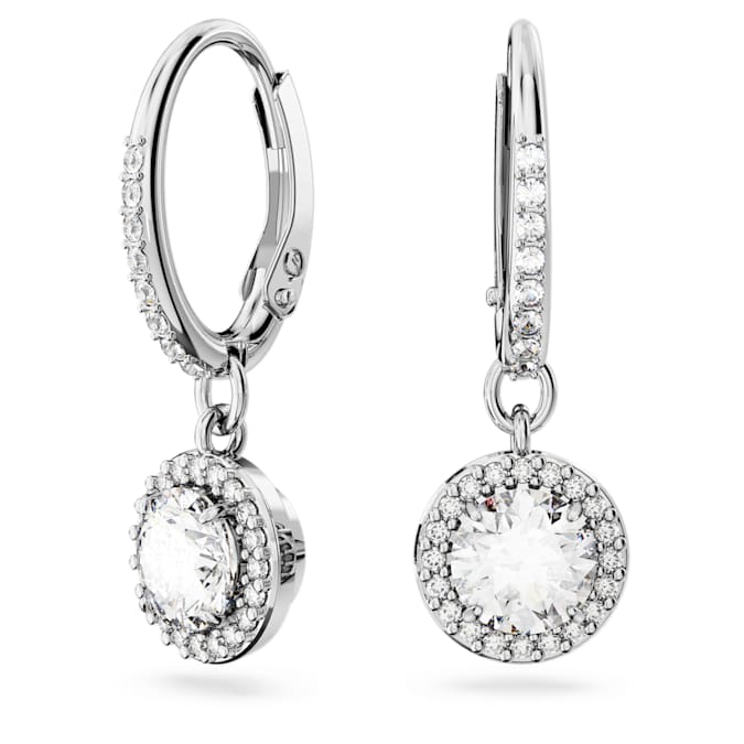 Swarovski Constella Drop Earrings, Round Cut, Pavé, White, Rhodium Plated