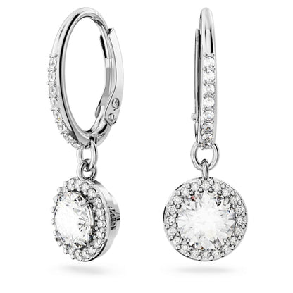Swarovski Constella Drop Earrings, Round Cut, Pavé, White, Rhodium Plated