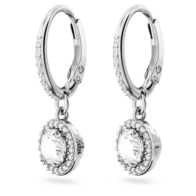 Swarovski Constella Drop Earrings, Round Cut, Pavé, White, Rhodium Plated