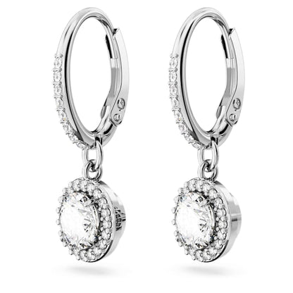 Swarovski Constella Drop Earrings, Round Cut, Pavé, White, Rhodium Plated