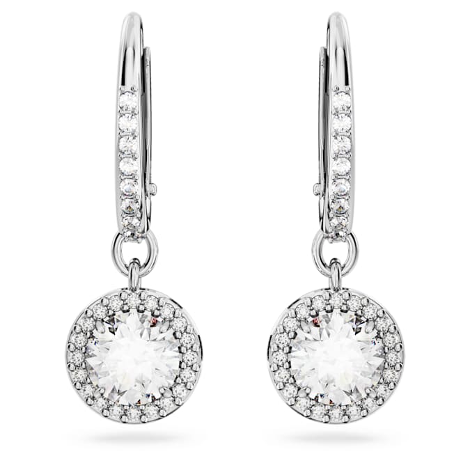 Swarovski Constella Drop Earrings, Round Cut, Pavé, White, Rhodium Plated