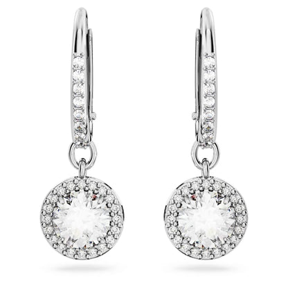 Swarovski Constella Drop Earrings, Round Cut, Pavé, White, Rhodium Plated
