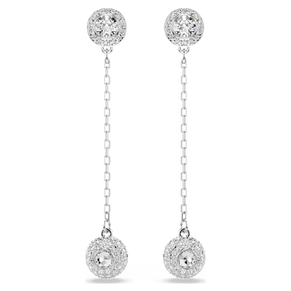 Swarovski Una Angelic Drop Earrings, Round Cut, White, Rhodium Plated — 5732273 — view 1